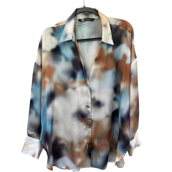 Zara watercolor satin effect top! Sz L - Picture 1 of 6